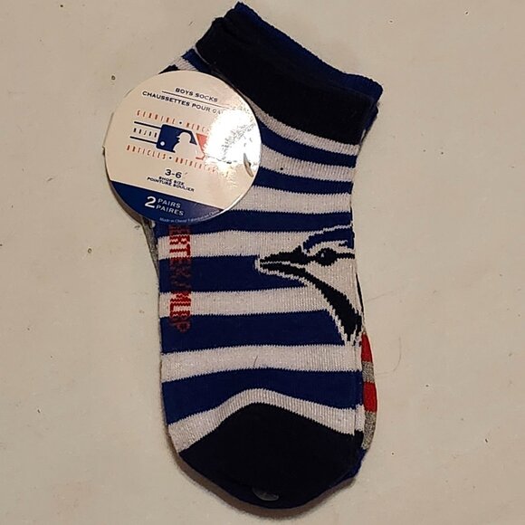 Toronto Blue Jays Ankle Socks Boys Shoe Size 3-6 2 Pairs MLB BNWT - Picture 2 of 4